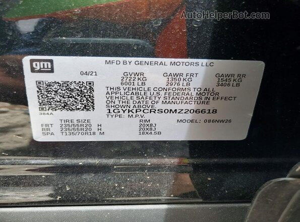 1GYKPCRS0MZ206618 2021 CADILLAC XT6 Black VIN კოდის სტიკერის ხედი
