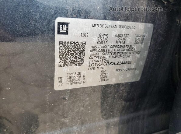 1GYKPCRS2LZ144699 2020 CADILLAC XT6 Blue VIN կոդի պիտակի տեսք