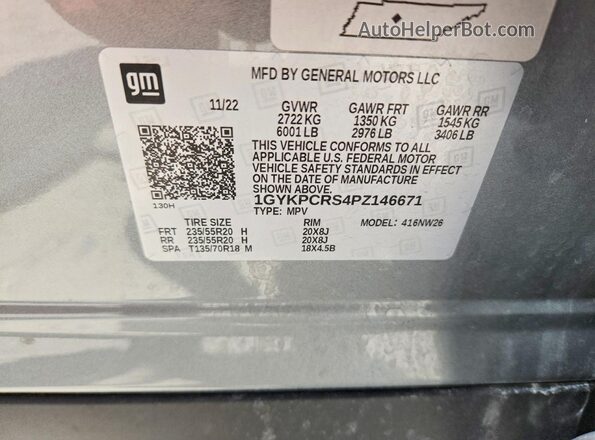 1GYKPCRS4PZ146671 2023 CADILLAC XT6 Silver VIN sticker view