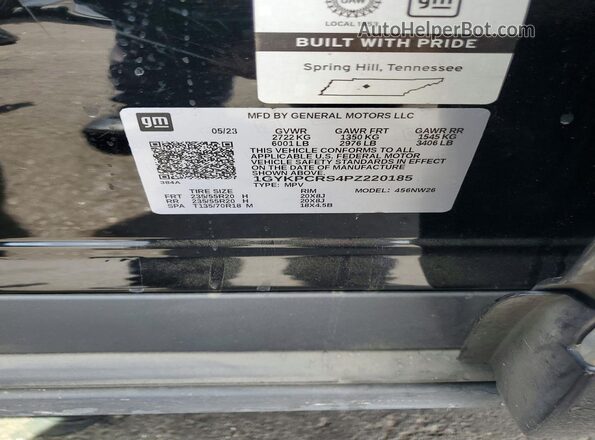 1GYKPCRS4PZ220185 2023 CADILLAC XT6 Black VIN կոդի պիտակի տեսք