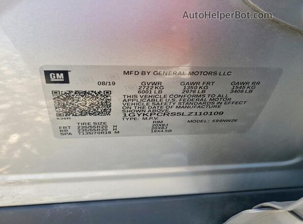 1GYKPCRS5LZ110109 2020 CADILLAC XT6 Серебряный Вид подкапотного пространства
