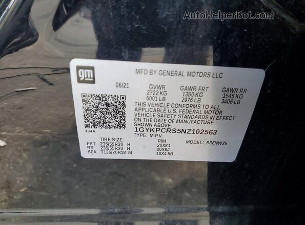 1GYKPCRS5NZ102563 2022 CADILLAC XT6 Black VIN კოდის სტიკერის ხედი