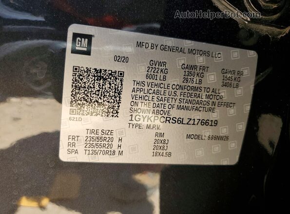 1GYKPCRS6LZ176619 2020 CADILLAC XT6 Black ძრავის განყოფილების ხედი