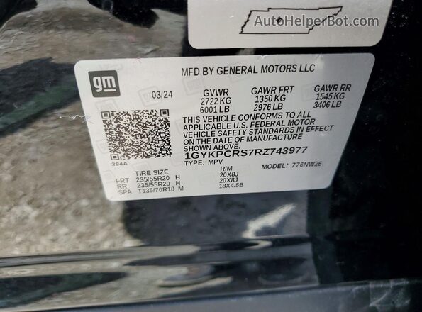 1GYKPCRS7RZ743977 2024 CADILLAC XT6 Black Vista interior de 360 grados