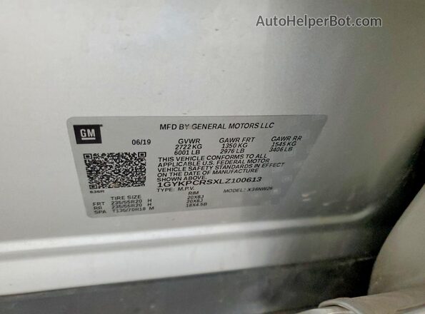 1GYKPCRSXLZ100613 2020 CADILLAC XT6 Silver Widok naklejki z numerem VIN