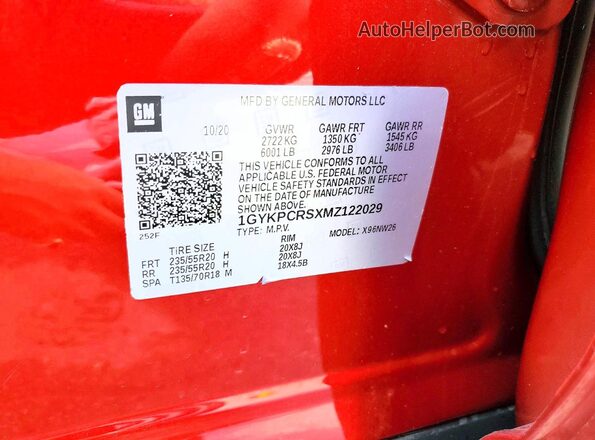 1GYKPCRSXMZ122029 2021 CADILLAC XT6 Красный Вид подкапотного пространства