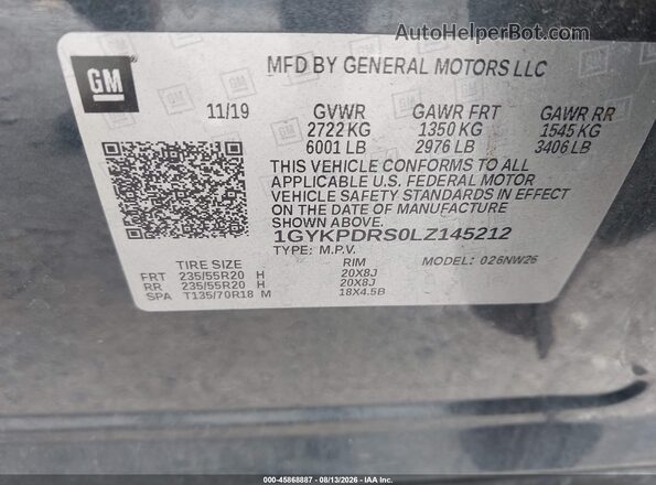 1GYKPDRS0LZ145212 2020 CADILLAC XT6 Black Вид підкапотного простору