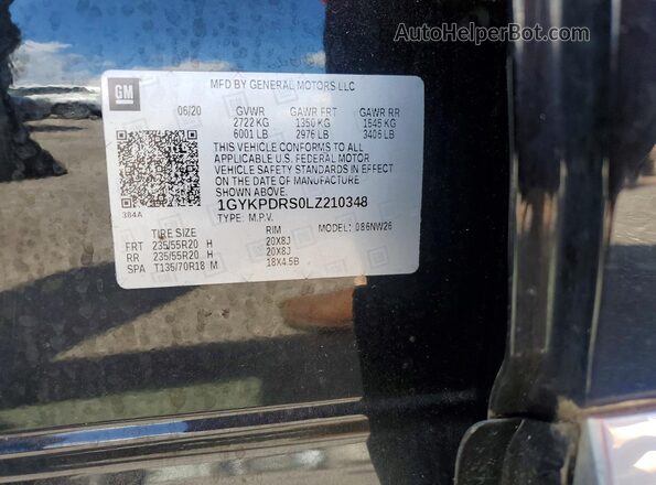 1GYKPDRS0LZ210348 2020 CADILLAC XT6 Черный Вид наклейки с VIN-кодом