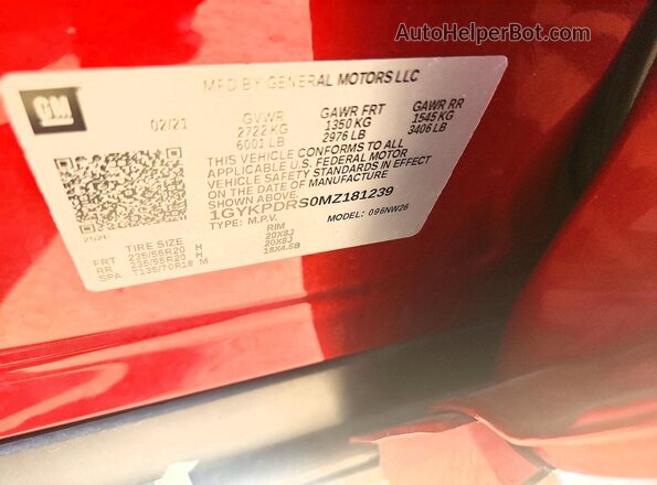1GYKPDRS0MZ181239 2021 CADILLAC XT6 Red Vista del compartimento del motor