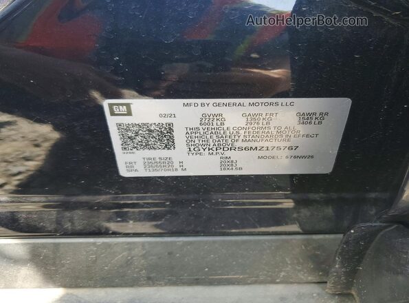 1GYKPDRS6MZ175767 2021 CADILLAC XT6 Blue VIN კოდის სტიკერის ხედი