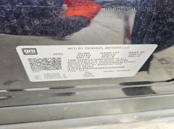 1GYKPDRS6MZ222568 2021 CADILLAC XT6 Черный 