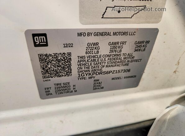 1GYKPDRS6PZ157306 2023 CADILLAC XT6 White VIN sticker view