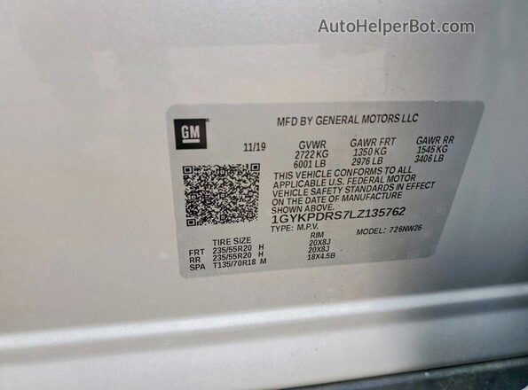 1GYKPDRS7LZ135762 2020 CADILLAC XT6 Silver Вид наклейки з VIN-кодом