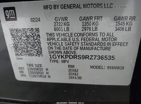 1GYKPDRS9RZ736535 2024 CADILLAC XT6 Черный Вид подкапотного пространства