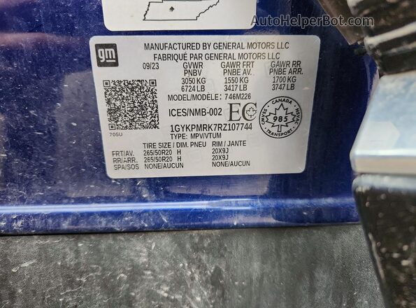 1GYKPMRK7RZ107744 2024 CADILLAC OTHER Синий Панорамный вид салона 360°