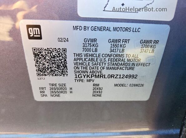 1GYKPMRL0RZ124992 2024 CADILLAC OTHER Gray Панорамний вид салону 360°