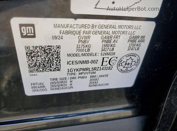 1GYKPMRL5RZ143182 2024 CADILLAC OTHER Black VIN კოდის სტიკერის ხედი
