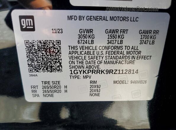 1GYKPRRK9RZ112814 2024 CADILLAC OTHER Black VIN კოდის სტიკერის ხედი
