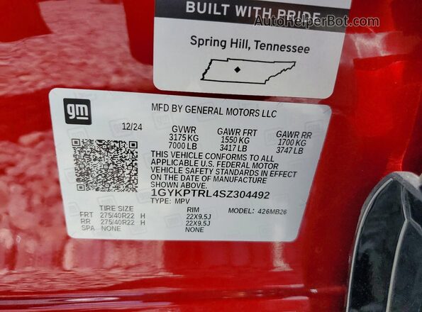 1GYKPTRL4SZ304492 2025 CADILLAC OTHER Red ძრავის განყოფილების ხედი