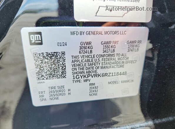1GYKPVRK6RZ118448 2024 CADILLAC OTHER Black Vista de la etiqueta del VIN