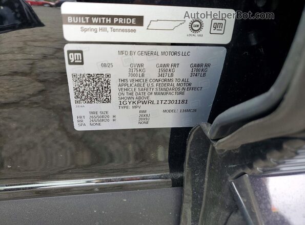 1GYKPWRL1TZ301181 2026 CADILLAC OTHER Black Vista de la etiqueta del VIN