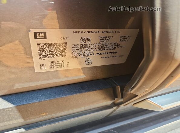 1GYS3BKL3MR310089 2021 CADILLAC ESCALADE Gray Շարժիչի բաժամունքի տեսք