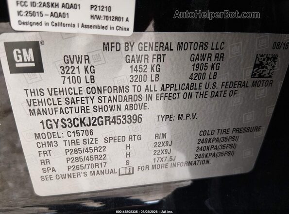 1GYS3CKJ2GR453396 2016 CADILLAC ESCALADE Black Engine compartment view