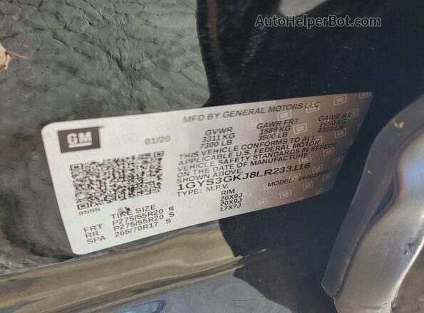 1GYS3GKJ8LR233116 2020 CADILLAC ESCALADE Black VIN sticker view