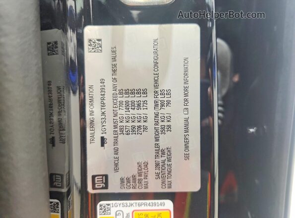 1GYS3JKT6PR439149 2023 CADILLAC ESCALADE Black Widok naklejki z numerem VIN