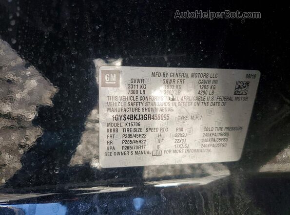 1GYS4BKJ3GR458095 2016 CADILLAC ESCALADE Black Widok naklejki z numerem VIN