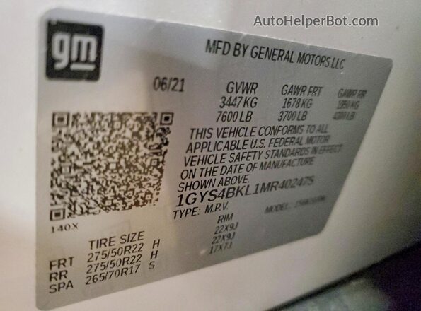 1GYS4BKL1MR402475 2021 CADILLAC ESCALADE White 360 interior view