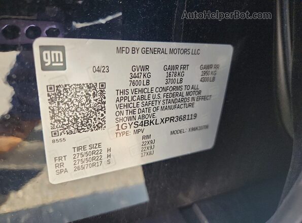 1GYS4BKLXPR368119 2023 CADILLAC ESCALADE Black Widok naklejki z numerem VIN