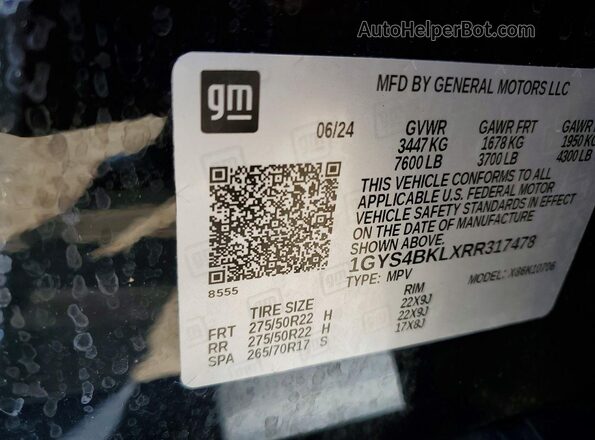 1GYS4BKLXRR317478 2024 CADILLAC ESCALADE Black VIN კოდის სტიკერის ხედი
