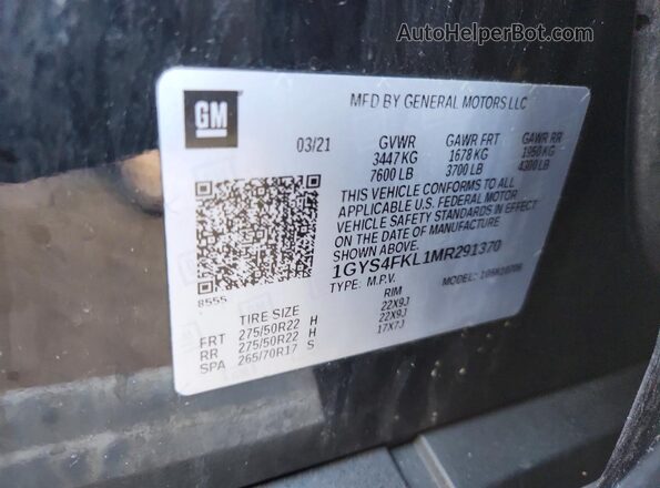 1GYS4FKL1MR291370 2021 CADILLAC ESCALADE Black VIN კოდის სტიკერის ხედი