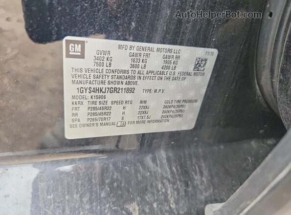 1GYS4HKJ7GR211892 2016 CADILLAC ESCALADE Black VIN կոդի պիտակի տեսք