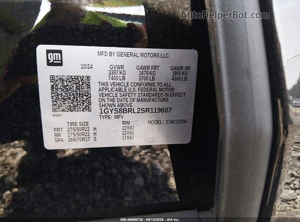 1GYS8BRL2SR119607 2025 CADILLAC ESCALADE Black ძრავის განყოფილების ხედი