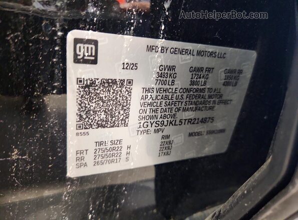 1GYS9JKL5TR214875 2026 CADILLAC ESCALADE Black Widok naklejki z numerem VIN
