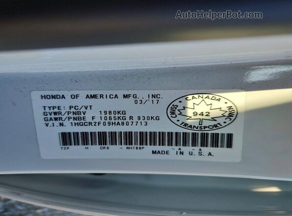 1HGCR2F09HA807713 2017 HONDA ACCORD White Widok komory silnika