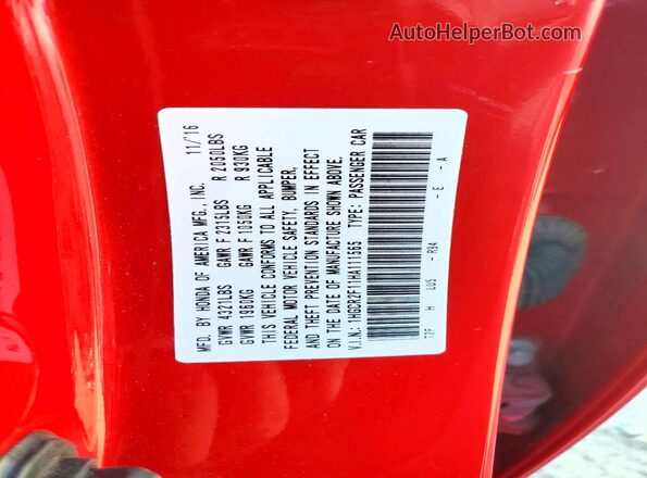 1HGCR2F11HA111565 2017 HONDA ACCORD Red Vista del compartimento del motor