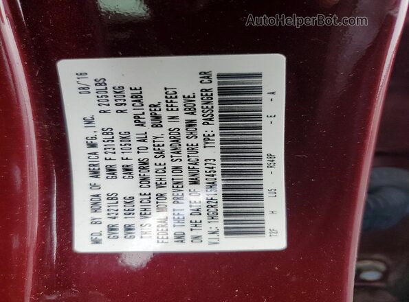 1HGCR2F15HA045473 2017 HONDA ACCORD Бордовый Вид подкапотного пространства