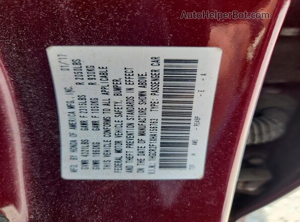 1HGCR2F1XHA156763 2017 HONDA ACCORD Burgundy VIN կոդի պիտակի տեսք