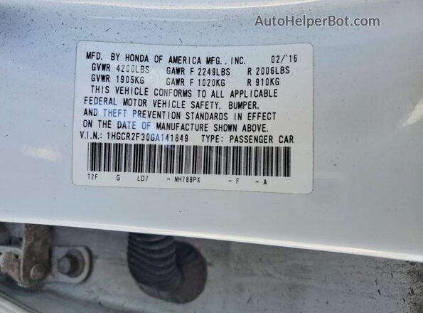 1HGCR2F30GA141849 2016 HONDA ACCORD White 