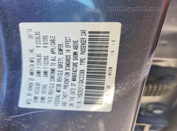 1HGCR2F31GA233388 2016 HONDA ACCORD Угольный Вид наклейки с VIN-кодом