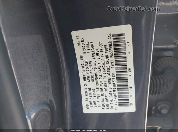 1HGCR2F31HA226331 2017 HONDA ACCORD Gray Widok komory silnika