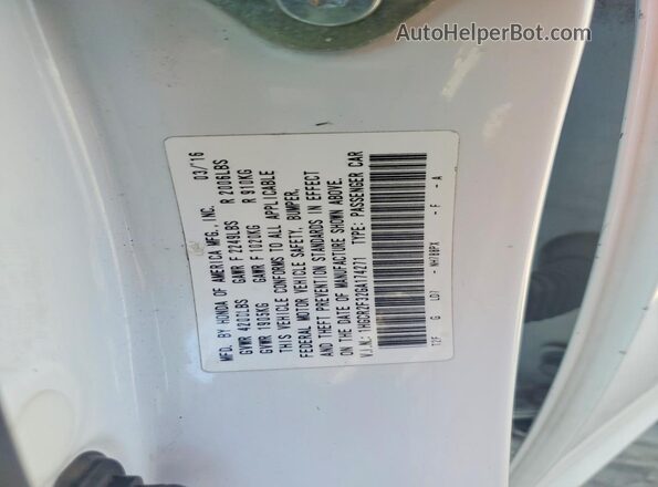 1HGCR2F32GA174271 2016 HONDA ACCORD White Vista del compartimento del motor