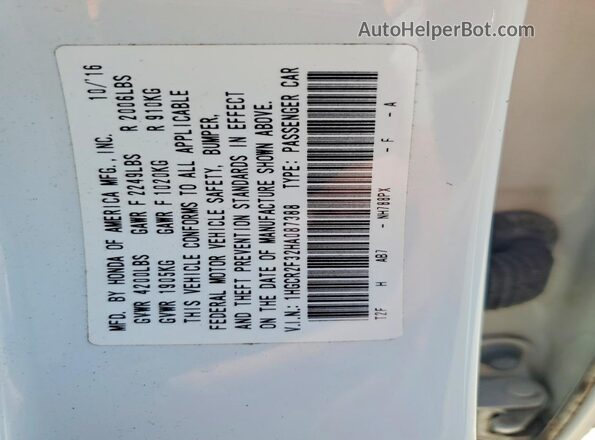 1HGCR2F32HA087388 2017 HONDA ACCORD White Вид підкапотного простору
