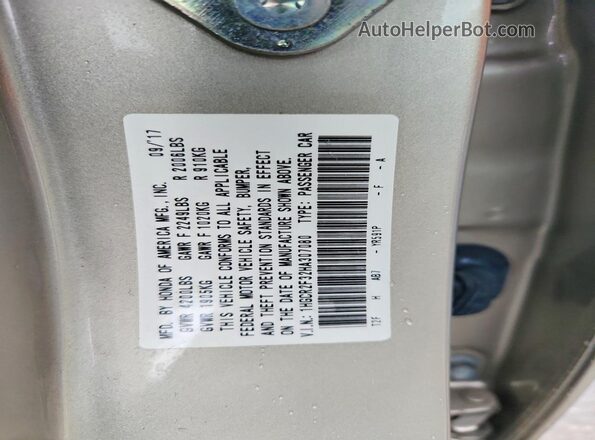 1HGCR2F32HA307080 2017 HONDA ACCORD Cream Vista de la etiqueta del VIN