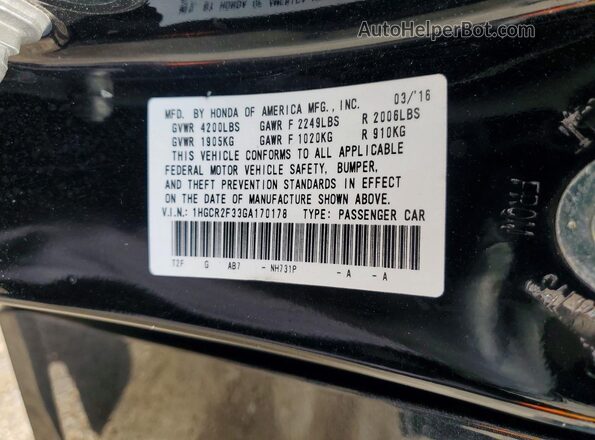 1HGCR2F33GA170178 2016 HONDA ACCORD Black Vista del compartimento del motor