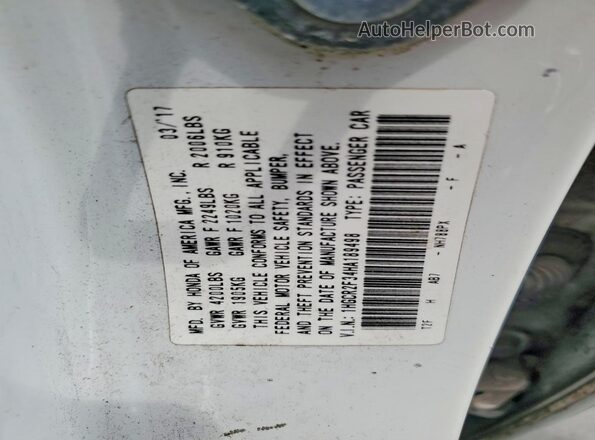 1HGCR2F34HA189498 2017 HONDA ACCORD Белый Вид подкапотного пространства