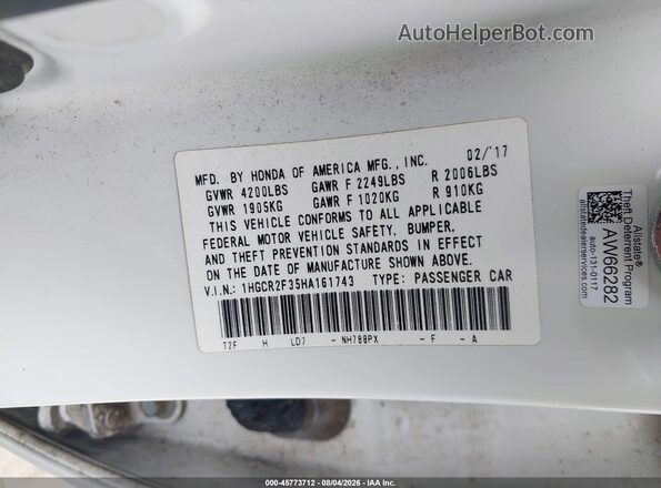 1HGCR2F35HA161743 2017 HONDA ACCORD White Widok komory silnika